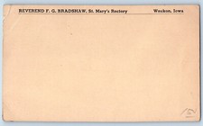 Waukon Iowa IA Postal Card Reverend F.G. Bradshaw St. Mary's Rectory c1905 picture