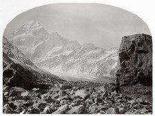 New Zealand Aoraki Mount Cook Snow Mountains Glacier Landscape Vtg. Photo 19thC. picture