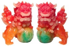 Two 6 inch Vintage Tricolor Foo Dogs - On Ball picture