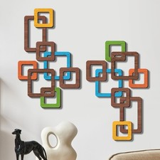 2 Pcs Modern Mid Century Wooden Wall Art Decor - Unique Home Decoration picture