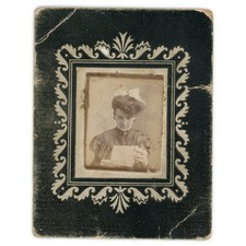 Penny Portrait of Young Woman Reading Letter c1905 - Early Miniature Photograph picture