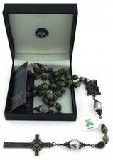 J.C. WALSH & SONS BOOK OF KELLS CONNEMARA MARBLE AND COPPER FINISH ROSARY W71327 picture