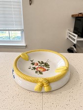Vintage Italian Ceramic Ashtray Hand Painted Floral Yellow Rope Knot Italy MCM picture
