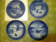 4 VINTAGE DECORATIVE WALL PLATES - ROYAL STAFFORDSHIRE - BLUE INK picture