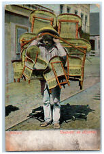 c1905 Man Selling a Chair Scene in Mexico Antique Unposted Postcard picture