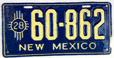 Vintage 1928 New Mexico Repaint Auto License Plate 60-862 Garage Pub Wall Decor picture