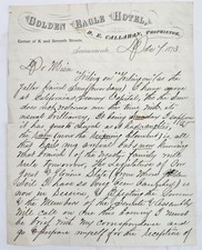 1873 antique GOLDEN EAGLE HOTEL sacramento ca LETTER political satire HACKETT picture