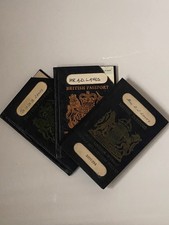 3 Vintage British Passports UK Great Britain 2 cancelled 1 not. husband & wife picture