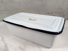 Vintage White & Blue Enamelware Refrigerator Box with Lid picture