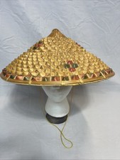 Vtg Woven Straw Bamboo Conical Sun Hat Asian Farmer Cap Hat Wall Decor 16