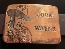 Vintage Southwestern John Wayne Copper  Buckle  W/ Premium Chestnut Cowhide Belt picture
