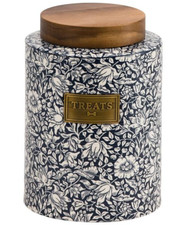 William Morris & CO Pet Treat Jar 7W x 8H ceramic canister Mallow Hibiscus NEW picture