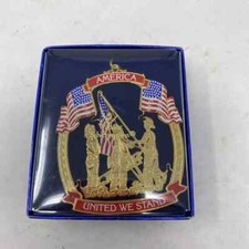 Wallace Silversmiths Ornament 9-11 3D Brass Enamel American Flag United We Stand picture