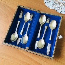 Vintage melchior teaspoons set, Boxed cutlery set, Carved collectible spoons picture