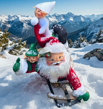 Annalee Handmade 2002 Santa & Elf Sled Figurine, Felt/Fabric, 10in picture