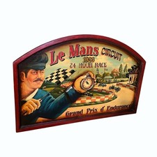 Large Vintage 3D Le Mans Circuit 24 Hour Race Wood Sign With Clock 36'’ x 24'’ picture