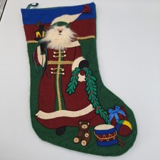 Vintage Santa Claus Embroidered Felt Applique Christmas Stocking 3-D 18