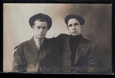 RPPC Postcard 2 Handsome Guys, Brothers, Friends Posing For Studio Photo c1910 picture