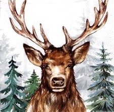 (2) Two Paper Lunch Napkins 4 Decoupage/Mixed Media - Woodland King deer winter picture