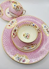 Antique c.1830 England Hand Painted Cups & Saucers Plate Teacup Coalport Alcock? picture