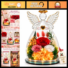 LED Light Preserved Rose Glass Angel Figurine - Perfect Gift for Women picture