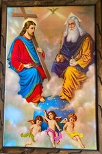 Santísima Trinidad 36”X24” Cuadro Rustico, Padre Hijo Y Espiritu Santo, New picture