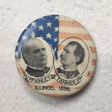McKinley & Tanner Vintage Illinois 1896 Political Campaign Pinback Button picture