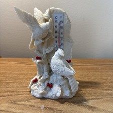 Vintage Herrschners Winter Bird Tabletop Thermometer Figurine picture