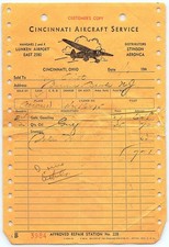 Vintage 1947 Cincinnati Aircraft Service Billhead picture