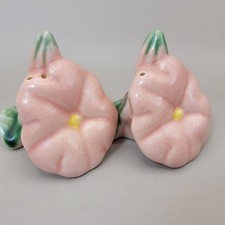 Vtg Sylvan's Salt & Pepper Shakers Pink Magnolia Ceramic Pasadena CA 1940's 2