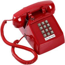 Retro Red Landline Phone Vintage Corded Desk Telephone Large Button picture