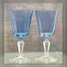 Rogaska Alfresco Blue Wine Glasses Pair Crystal 6 3/4