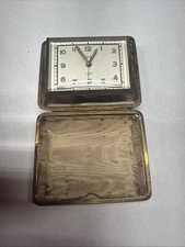 VINTAGE WELBY MECHANICAL TRAVEL ALARM CLOCK 7 JEWELS GERMANY LEATHER CASE BROWN picture