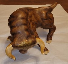 Vintage Figurine Brown Mid Century Modern Ceramic Charging Bull picture
