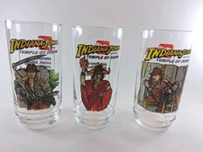 3 Indiana Jones Temple Of Doom Glasses Wendy's Collectible 7UP 1984 Made In USA picture