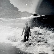 1940s Handsome Shirtless Man in Ocean Surf Artistic Dreamy Vtg Snapshot Photo picture