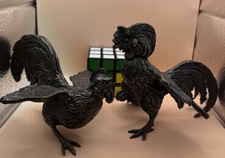 Vintage Mid Century Pair Brass Fighting Roosters Bronze Plated Collection picture