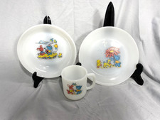 Fire King Kiddie Mealtime Set Vintage Oven Ware Plate Bowl, Mug Bear Rabbit Lamb picture