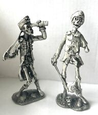 Pewter Figurine 4” Skeleton Pirates Flask Spyglass Skull Caribbean Pirates Mini picture