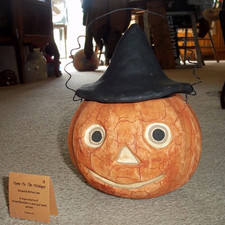 VINTAGE BETHANY LOWE PAPER MACHE JOL PUMPKIN BASKET WITCH HAT HALLOWEEN picture