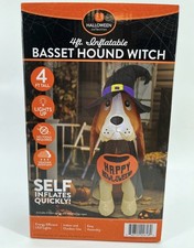 Basset Hound Witch Halloween Collectible Lighted Self Inflatable 4 Ft Tall NEW picture