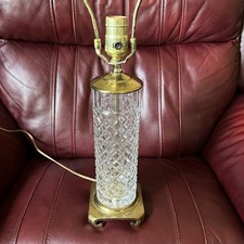 Vintage Galway Irish Crystal Leah Table Lamp Brass Cylinder Column Cut Glass picture