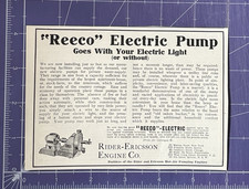 1910 PRINT AD REECO ELECTRIC PUMP RIDER-ERICSSON ENGINE COMPANY picture