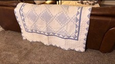 Vintage Blue and White Irish Chain Hand-Quilted Patchwork Quilt picture