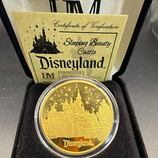 The Highland Mint Disneyland Sleeping Beauty Castle 39mm 24kt COA #00523 picture