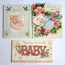Lot 3 Vintage New Baby Congratulations Welcome 1950s Used Sweet Images picture