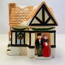 Vtg Victorian Style Tudor Christmas House & Couple Cookie Jar Lovely picture