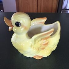 Pottery Ceramic Duck Planter Flower Pot Sunny Yellow 7x5 in Vintage Numbered picture