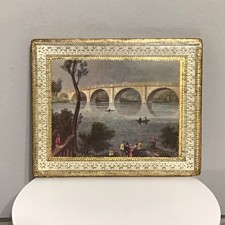 Vintage Italian Florentine Gilt Small Wooden Plaque Bridge 5x4