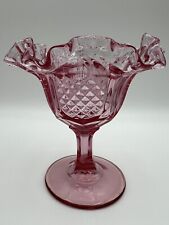 Fenton Rose Pink 5.5” Ruffled Diamond Point Compote picture